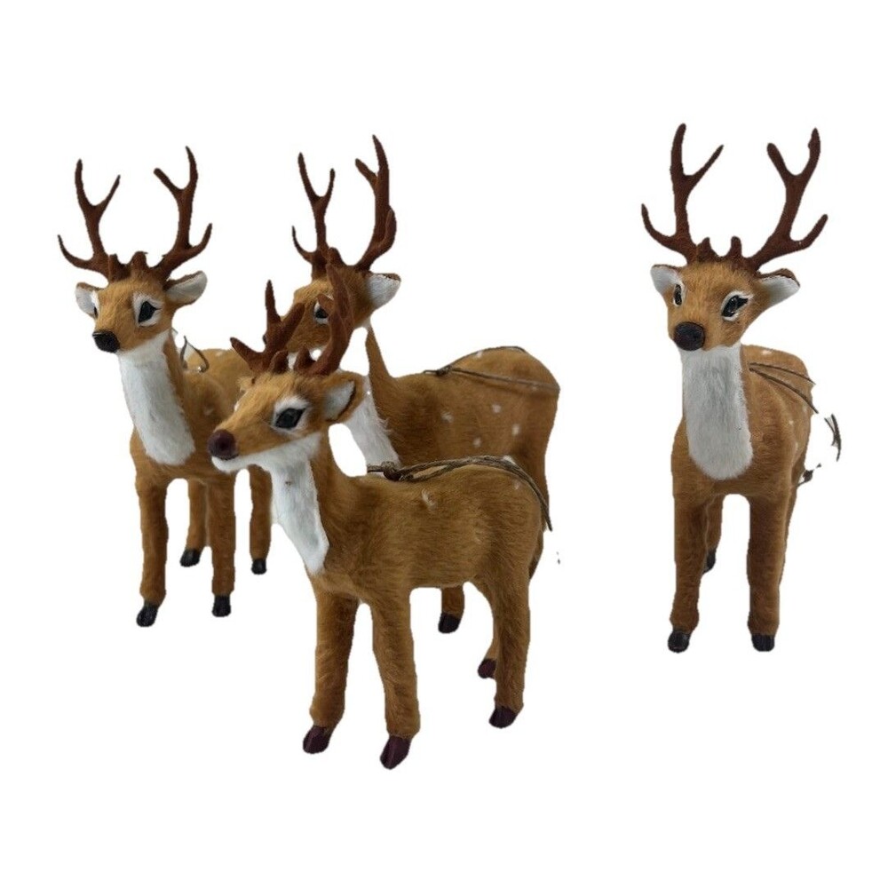 Set Of 4 Target Wondershop Faux Fur Reindeer Christmas Ornament Aprox 5” Holiday